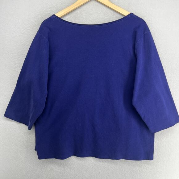 EILEEN FISHER Top 2X Plus Cotton Interlock Jersey Scoop Neck 3/4 Sleeve Blue - Picture 2 of 13